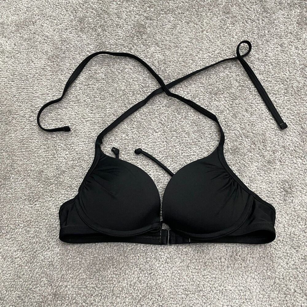 Aerie Charlie Swimwear Bikini Top Womens 32B Black Halter Padded Underwire Beach